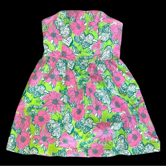 ▶️ Lilly Pulitzer ◀️ Pink Green Strapless Butterfly Lottie Dress Size 10 - Picture 3 of 14